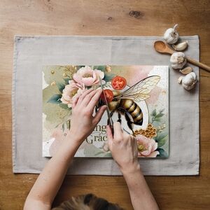 Floral Bee  Glass Cutting Board Size 11inx8in